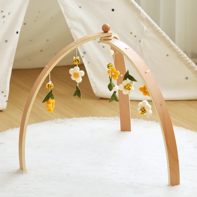 Baby Montessori Holz-Spielbogen mit Rassel-Spielzeug, Neugeborenen-Mobile, Hängende Sensorik-Spielzeuge, Faltbarer Spielbogen mit Halterung, Geschenk für Kinder – Detail 19