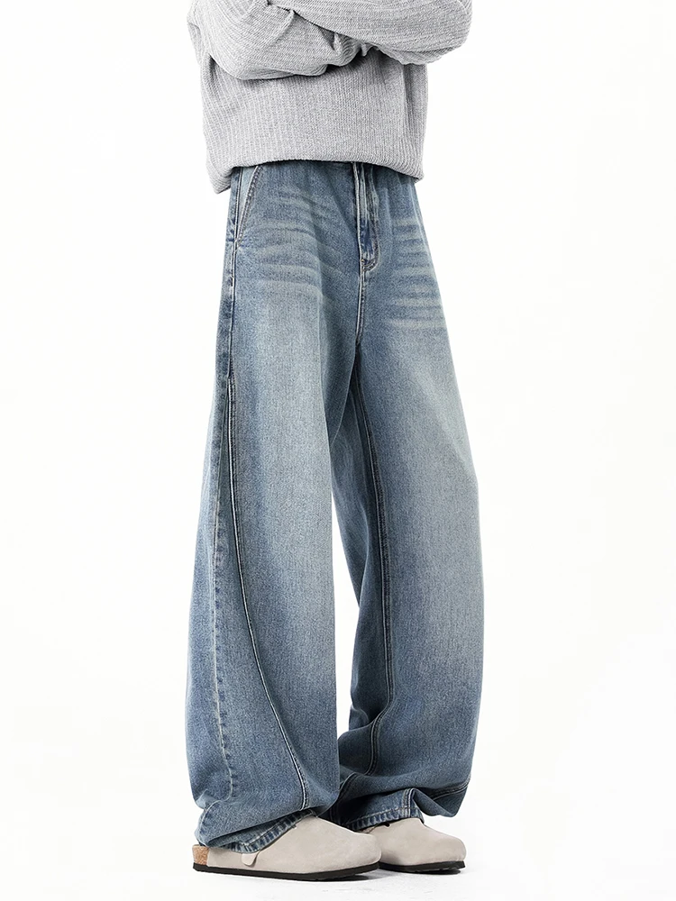 

Мужские джинсы в американском ретро-стиле, модные, свободные, с широкими штанинами, молодежные, прямого кроя