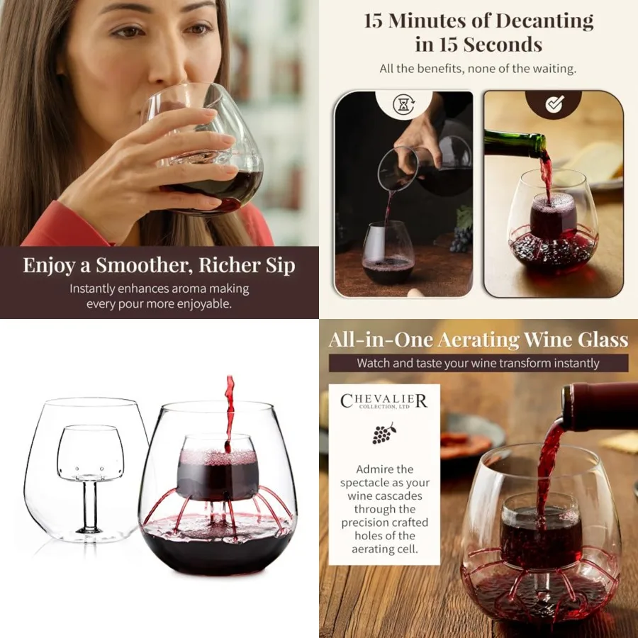 

Stemless Aerating Wine Glasses Set of 2 by Patented Wine Glasses with Built In Aerator