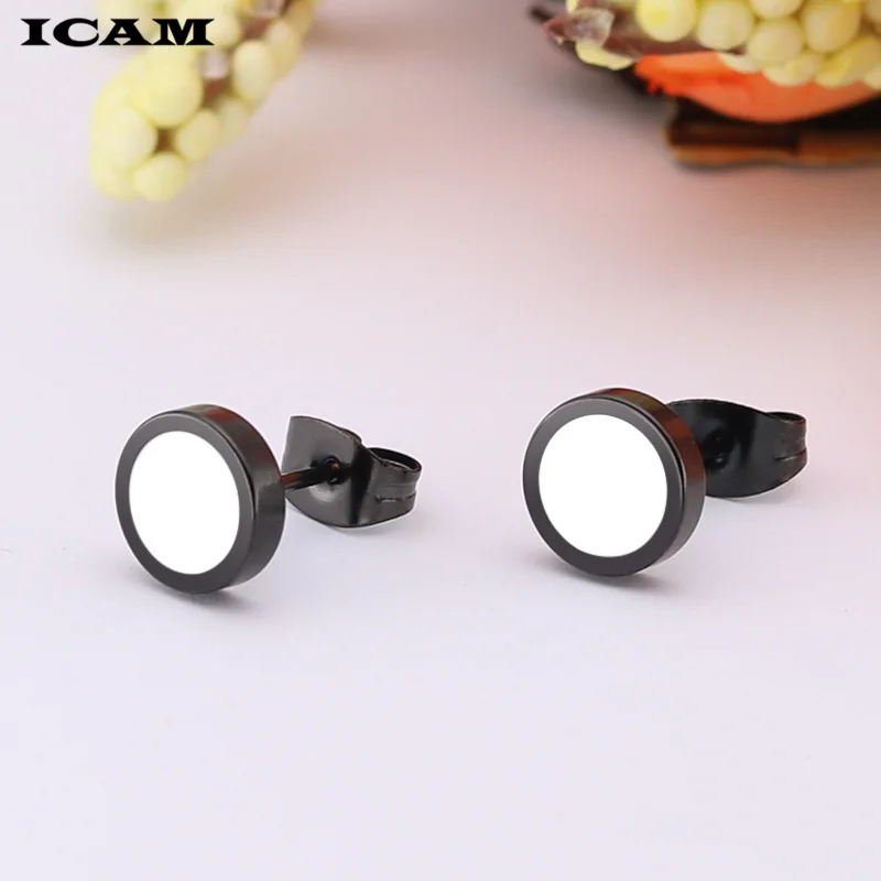 ICAM Fashion Bohemian Vintage Earrings Jewelry Cute Black Geometric Round Stainless Steel Stud Earring Best Gift for Women Girl