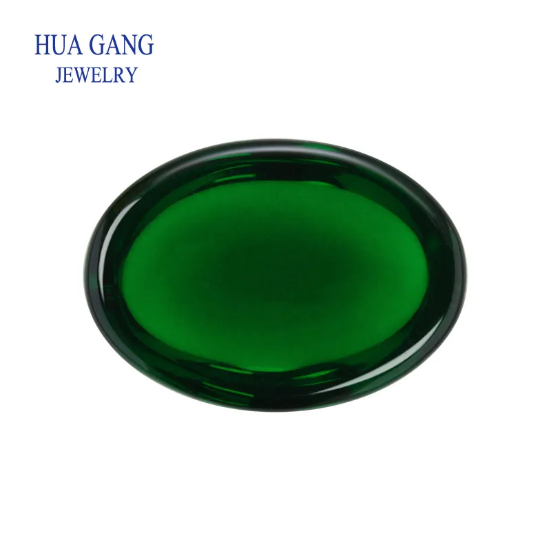 Flat Bottom Green color Glass Beads Stone Oval Shape Cabochon Cut Loose glass GemStone For Jewelry