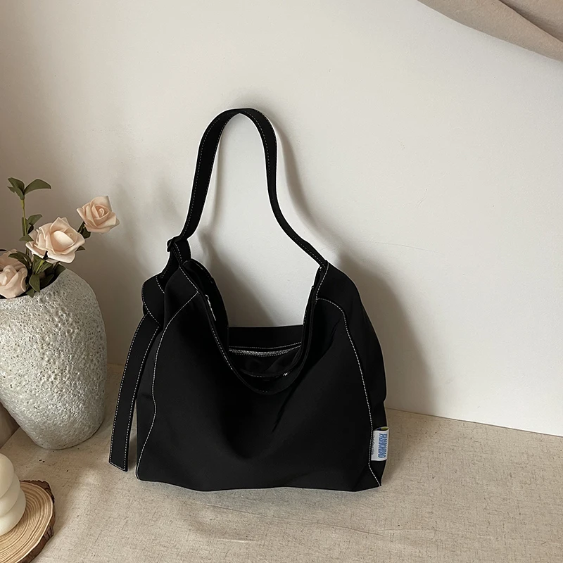 Bolsos de hombro informales con hilo de coser para mujer, bandolera Lisa de gran capacidad, bolsillo Interior con cremallera de alta calidad, 2024