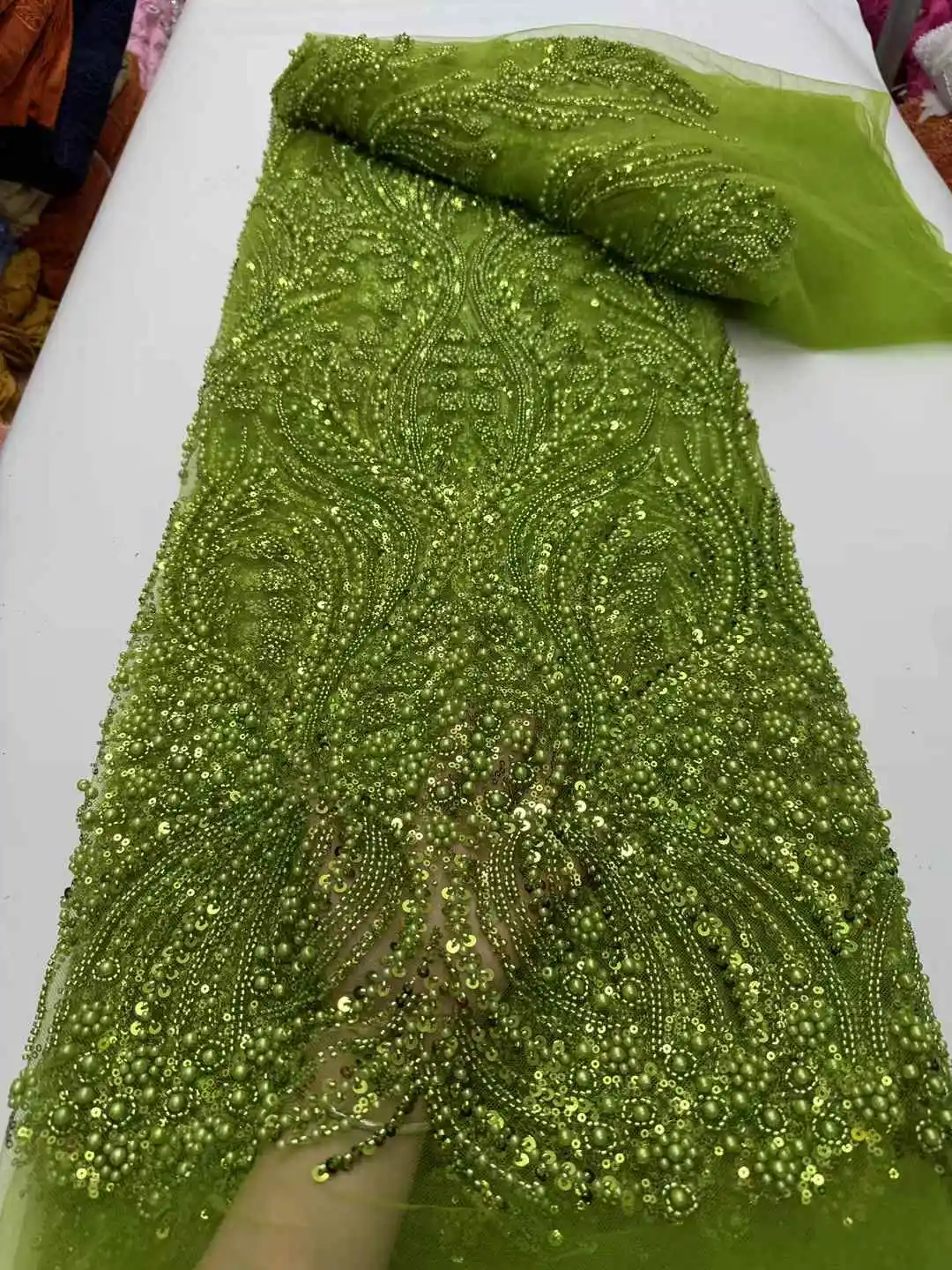 Модная африканская кружевная ткань с блестками, тюль, вышивка бисером, кружево для свадьбы, высокое качество, ткань ручной работы из бисера, платья