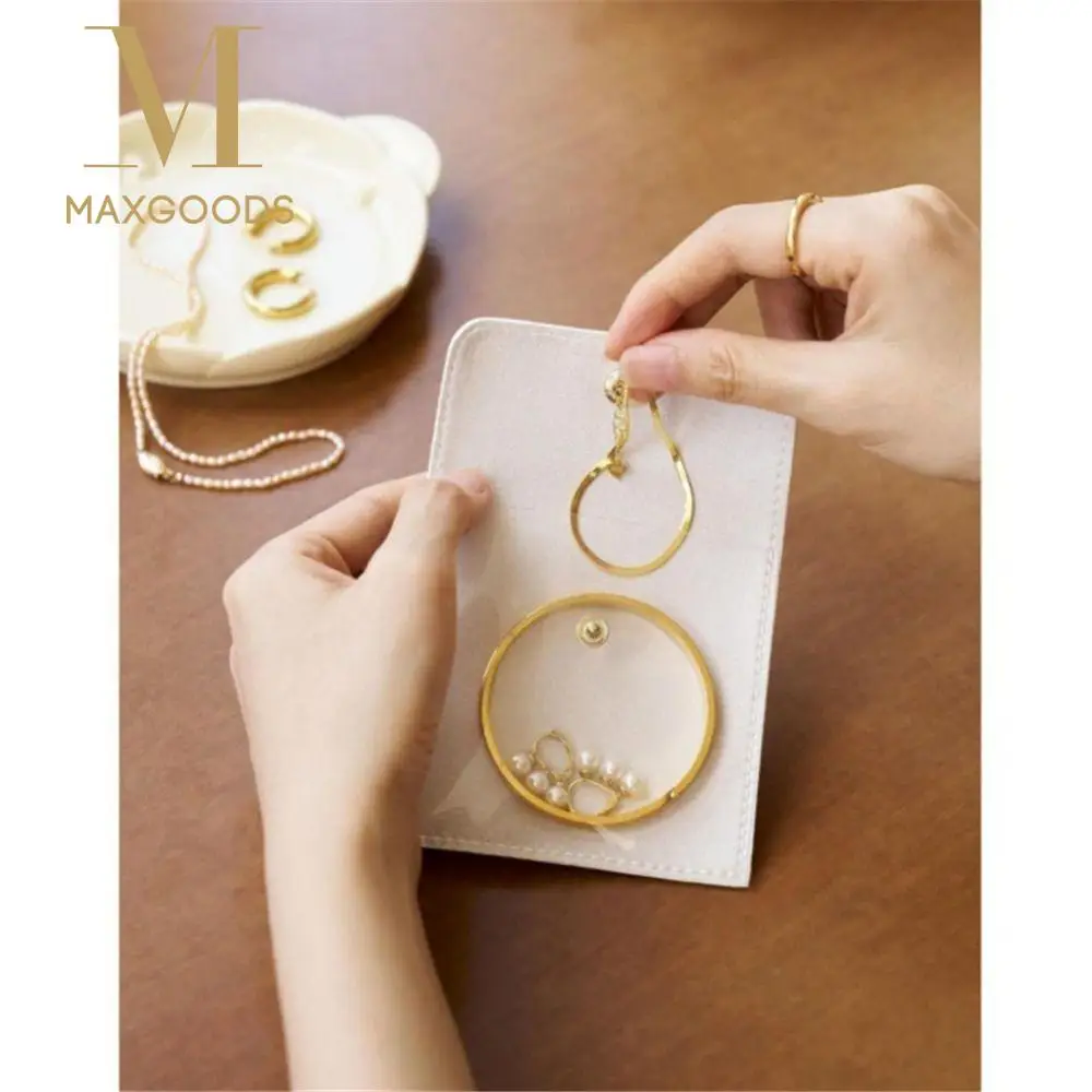 

6PCS Light Luxury Jewelry Storage Bag Transparent PU Leather Portable Ring Necklace Flap Pouch Earrings Ring Snap Bags