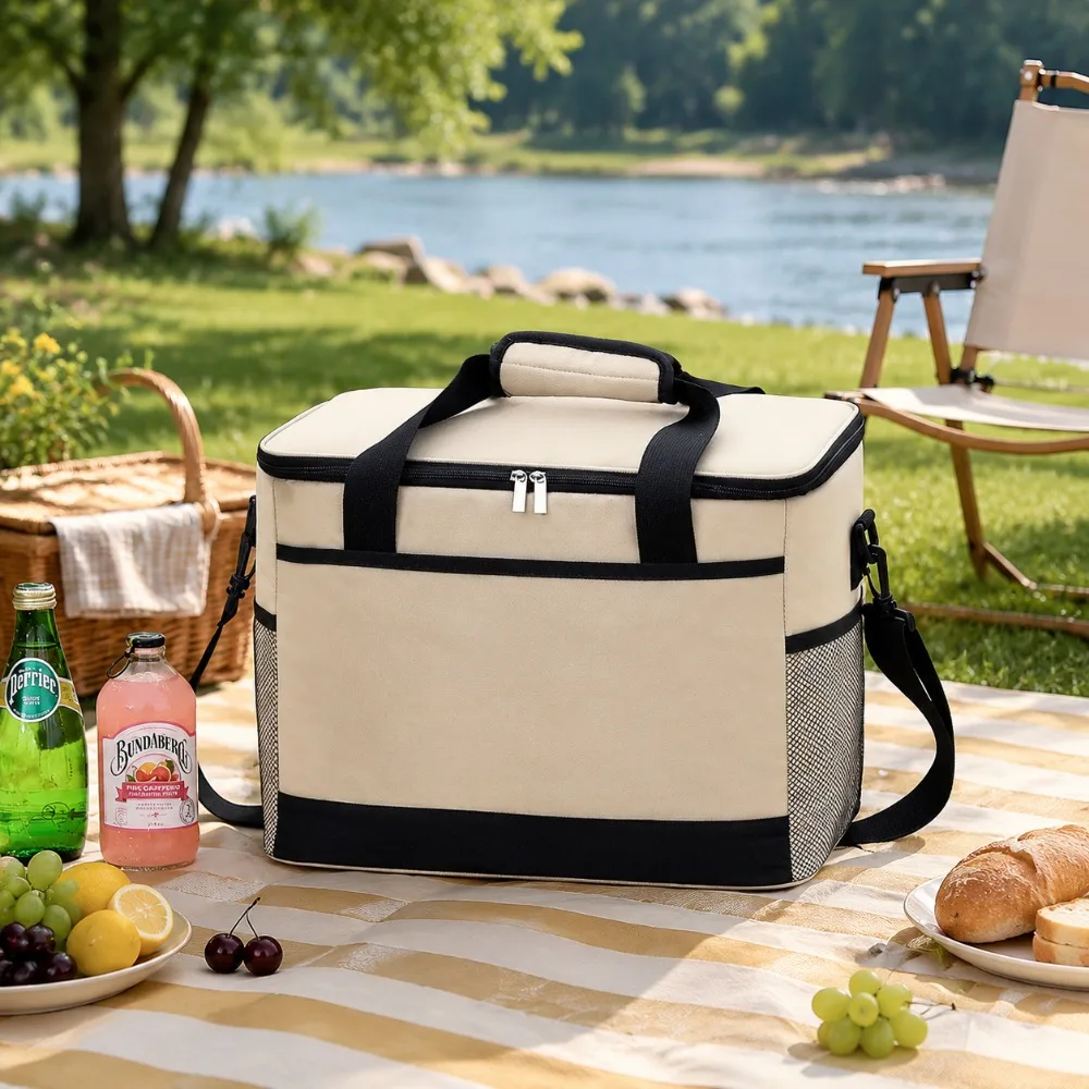 Large Capacity Insulated Lunch Bag Square Cooler Bag Picnic Food Storage Tote Thermal Ice Pack Bag Outdoor Fresh Keeping Carrier