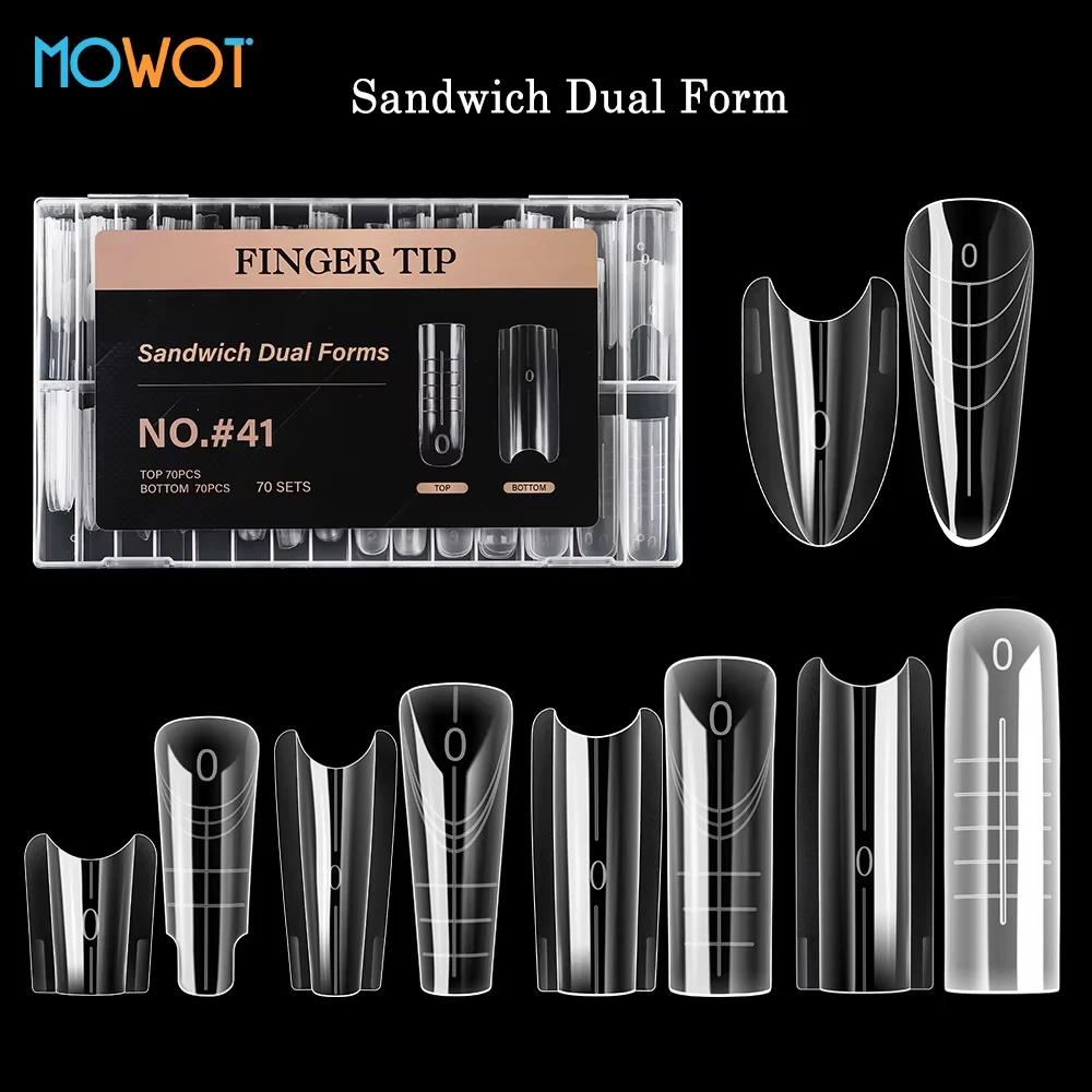 

MOWOT Новинка, 140 шт./280 шт., сэндвич, двойная форма для наращивания ногтей, верхняя форма для гроба, миндалевидные акриловые формы для верхней нижней части, 14 размеров, формы для ногтей
