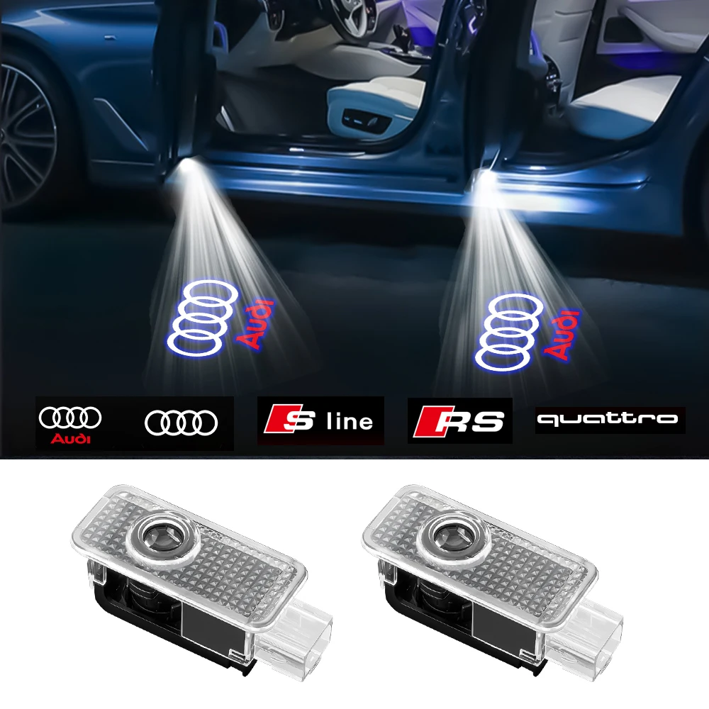 2pcs/set Led Car Door Welcome Light for Audi Sline RS RS3 RS4 RS5 Quattro C5 C6 A7 A5 Q5 Q3 B8 B9 8P 8V 8L RS RS3 RS4 RS5 RS6 R8