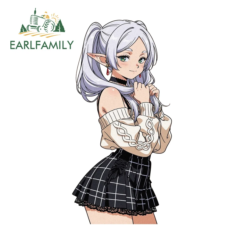 

EARLFAMILY Милые наклейки на автомобиль с Фрирен, красивые аниме-граффити-дизайны, водонепроницаемые наклейки для украшения крышки топливного бака, DIY
