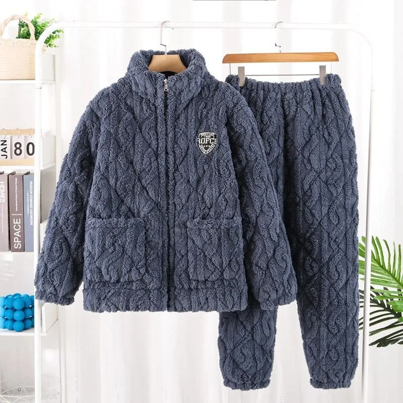 Can Be Worn Outside Pyjamas Winter Cashmere Thickened Home Wear Zipper Men's Big Children The Latest  Men High-grade Sleepwear