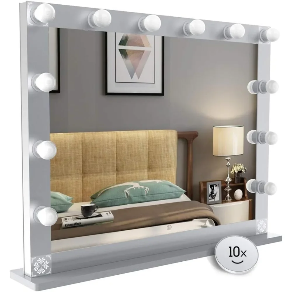 Large Vanity Mirror with Lights, 33.5 x 26.2 Inches Tabletop Lighted Mirror with USB Charging Port,Touch Control Cosmetic Mirror