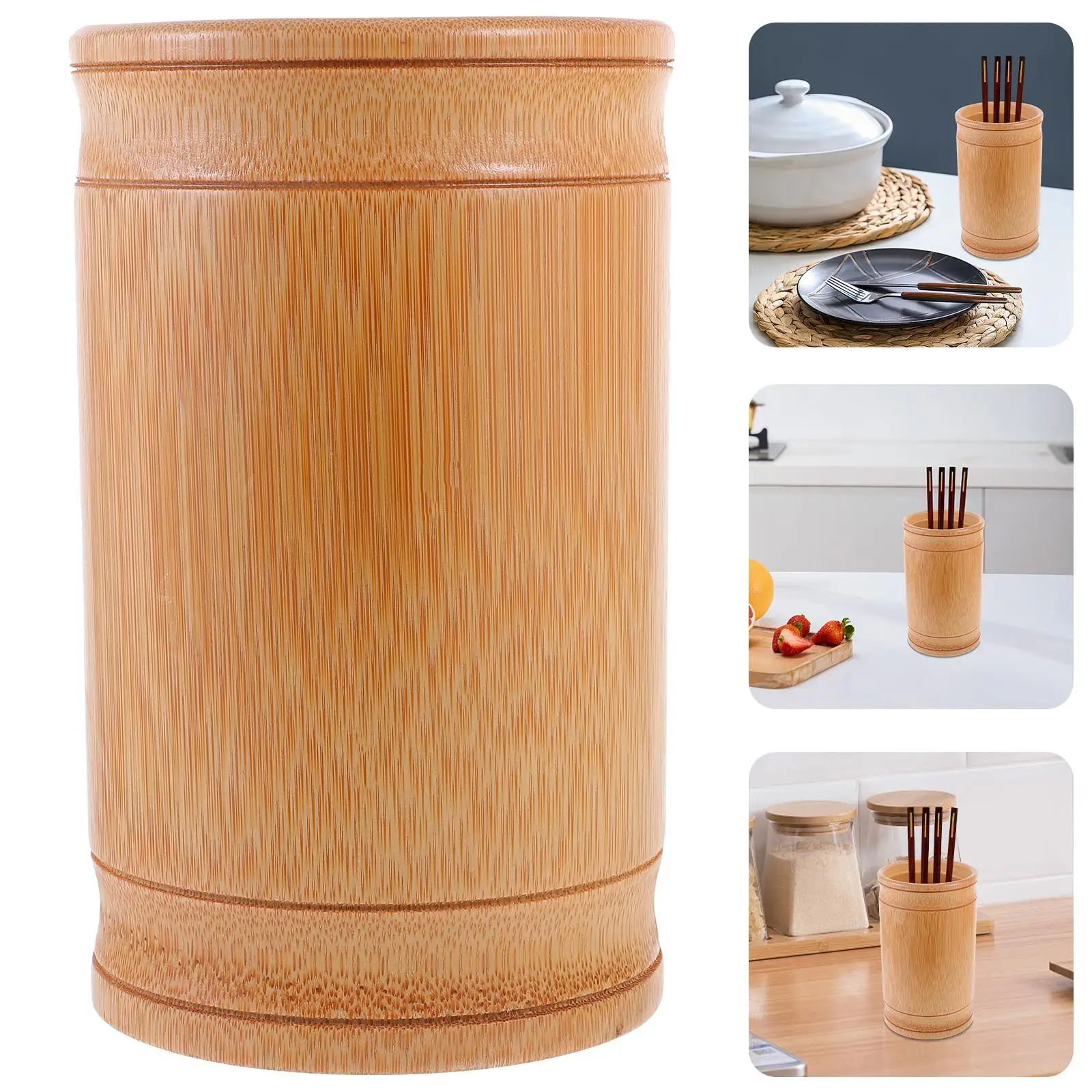 Bamboo Pen Holder Chopsticks Organizer 18cm Tall Kitchen Desk Accessory Simple Design Tableware Storage