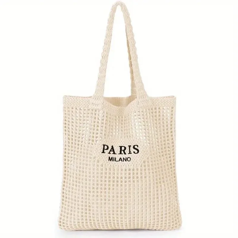 

Вязаная сумка через плечо в стиле ретро, новая модная полая пляжная сумка Джокер с вышитыми буквами, сумка-тоут для отдыха и путешествий, сумка большой вместимости