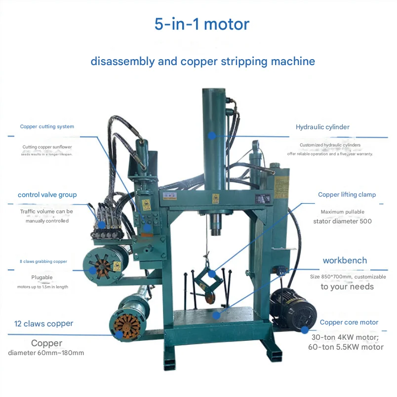 Máquina multifuncional de desmontagem de pressão para desmontagem e extrair anéis de cobre de motores de resíduos