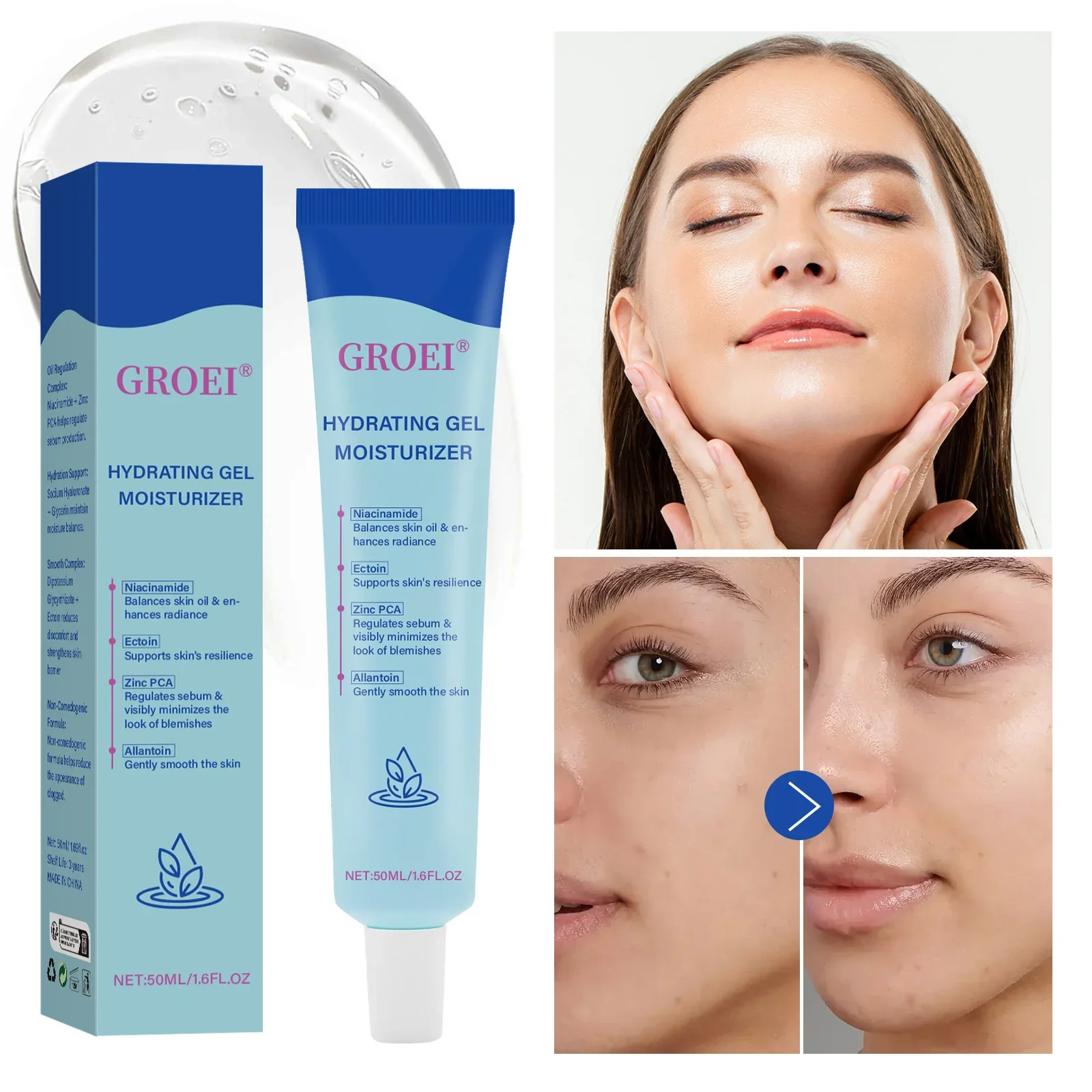 Oil-Free Niacinamide Hydrating Gel 50ml – Soothes & Moisturizes Oily & Combination Skin, Controls Shine & Restores Balance