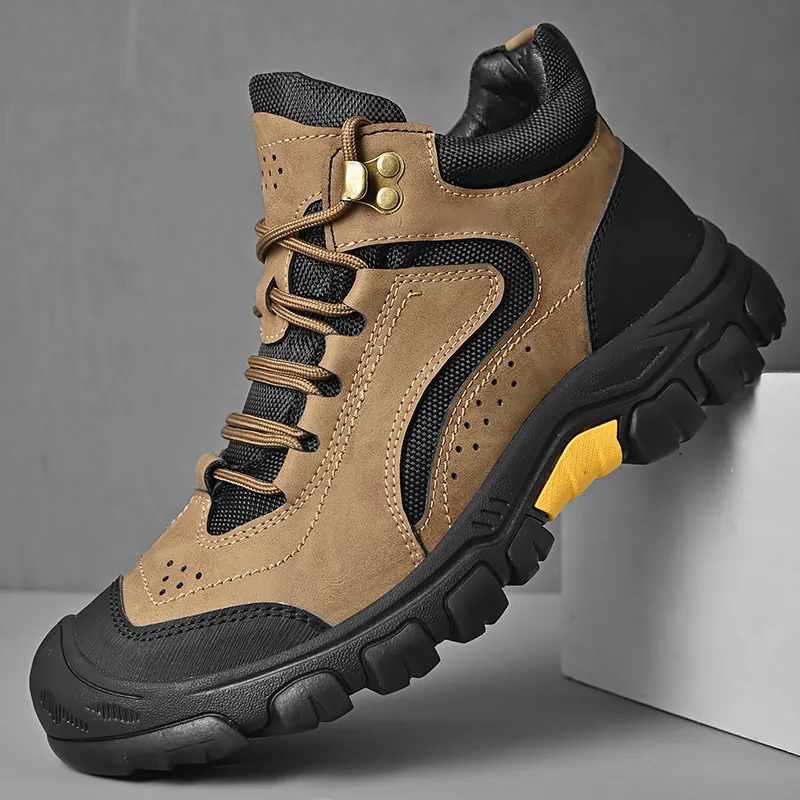 Men's workwear shoes with medium top and plush outdoor hiking shoes  men's anti slip sports shoes