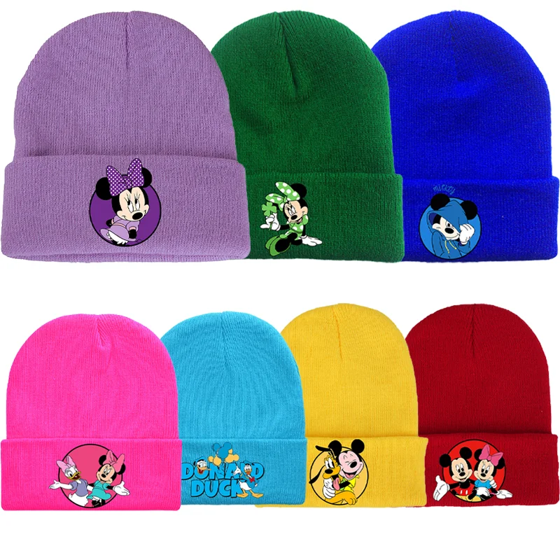 Minnie Mickey Mouse Cute Knitted Hats Disney Children Caps Anime Movie Character Pattern Bonnets Heat Preservation Comfortable