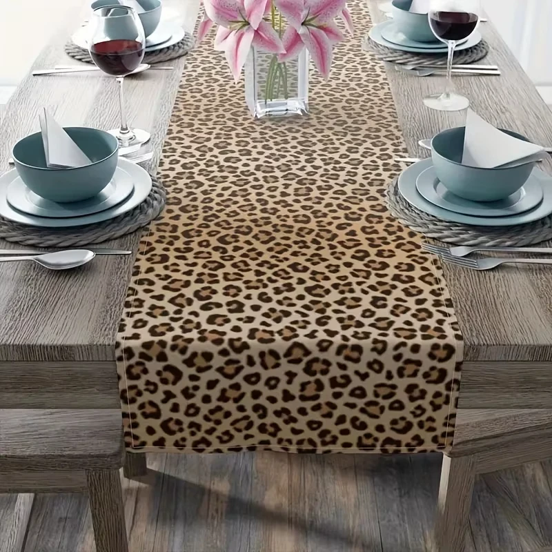 1-teiliger Tischläufer aus Polyester mit Leopardenmuster, geeignet für die Tischdekoration zum Bauernhof-Jubiläum, Haushaltsgegenstände, Dekoration