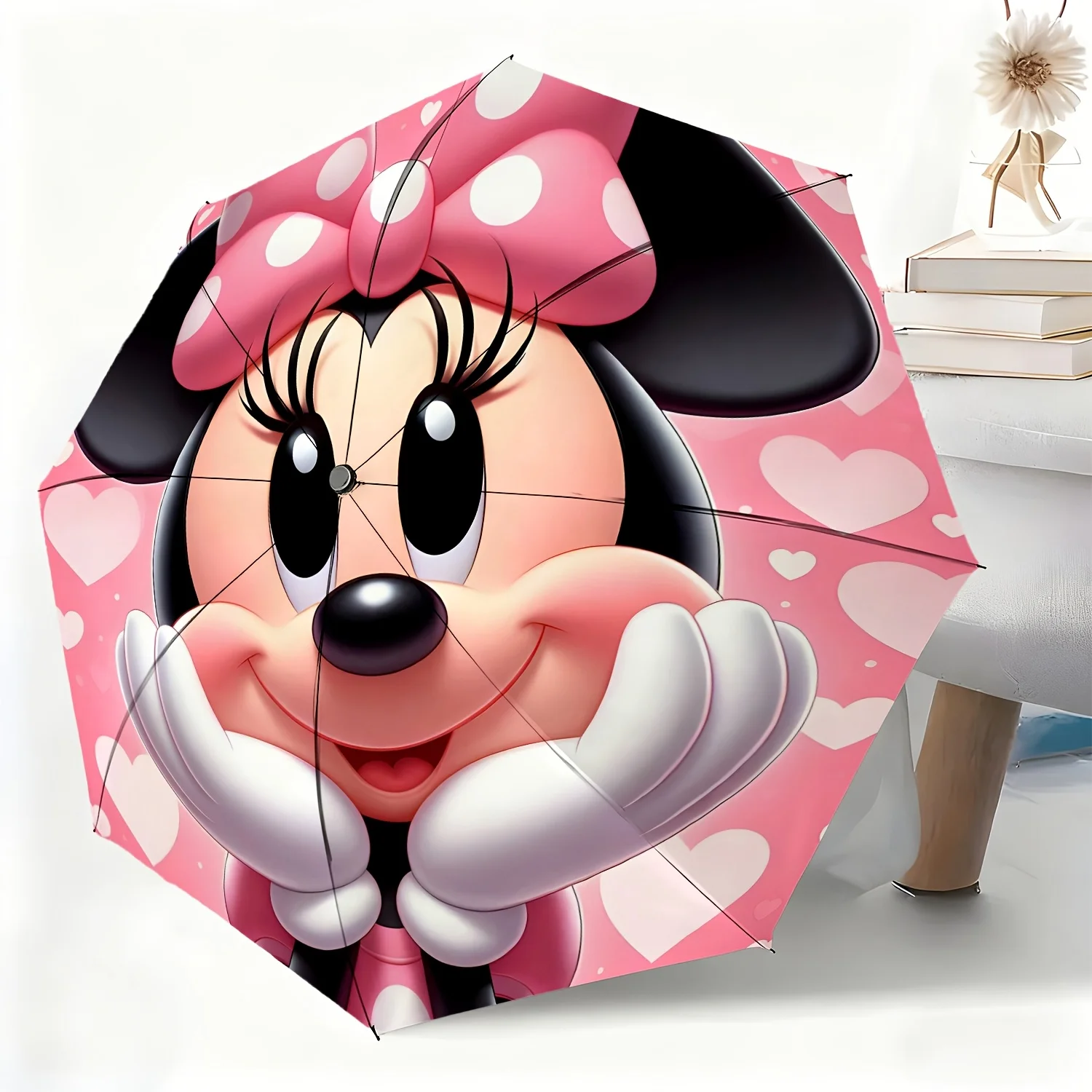 

Автоматический зонт в стиле принцессы Дисней Минни Маус, 1 шт., всепогодный складной зонт, подходящий для всех случаев, портативный, C-образной формы.