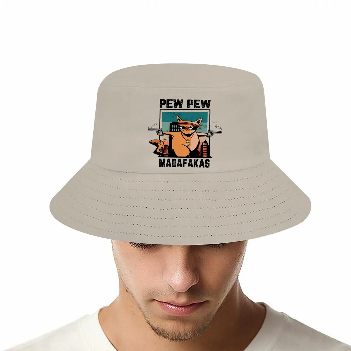 Pew Pew Madafakas Cat Animal Bucket Hat CRIMINAL Men\'s Women\'s Fisherman Cap Hip Hop Beach Sun Fishing Hats