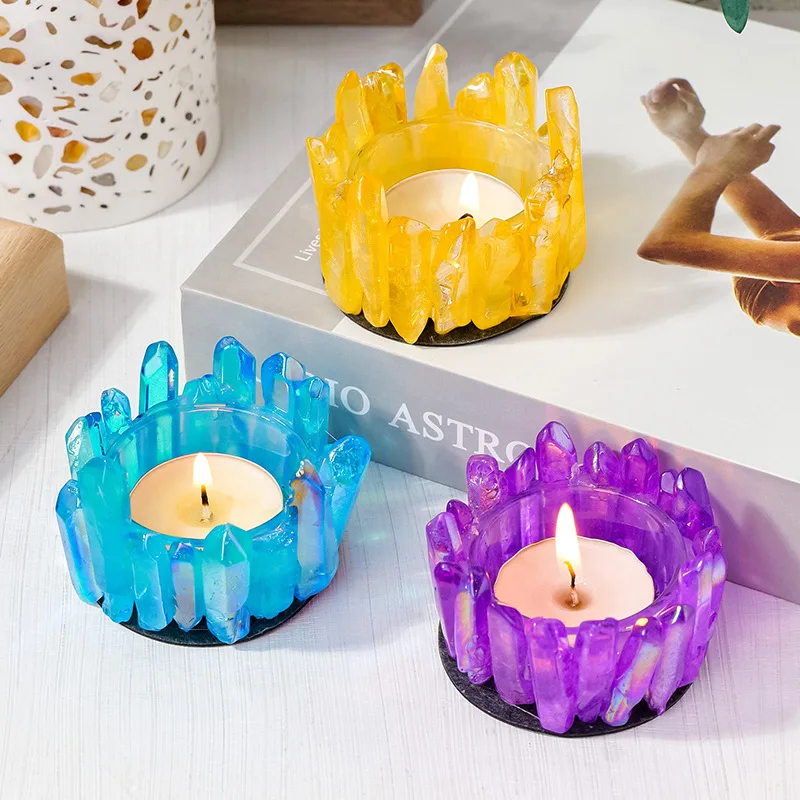 

Color Plated Natural Crystals Candle Holder Aesthetic Room Decor Ore Rock Quartz Stone Decoration for Wedding Christmas Birthday