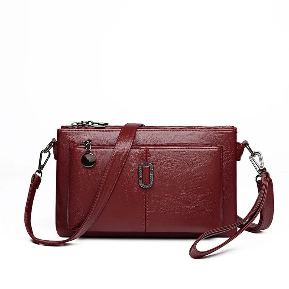 Casual Multi-Layer Crossbody Bag Solid Color Versatile Shoulder Bag PU Leather Messenger Handbag For Women