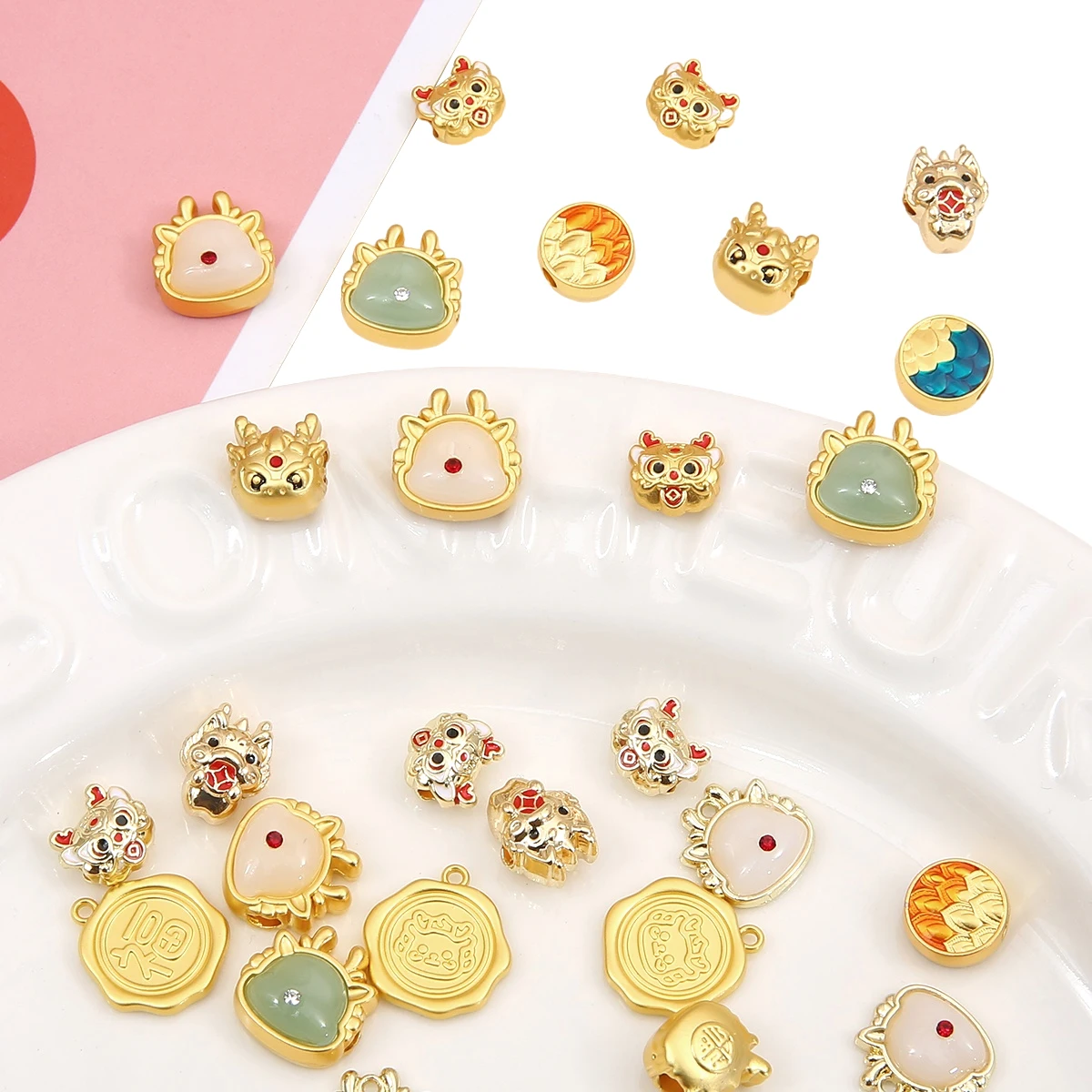 1pc Cute Cartoon Gold Color Alloy Dropping Oil Dragon Charms Pendant Chinese Style New Year Pendants For DIY Jewelry Making Gift