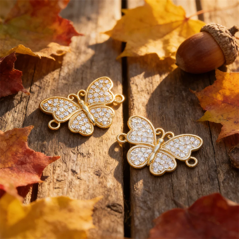 

4Pcs Connector Brass Zirconia Butterfly Turtle Charms for Diy Jewelry Necklace Bracelet Making Supplies Animal Shape Accessories