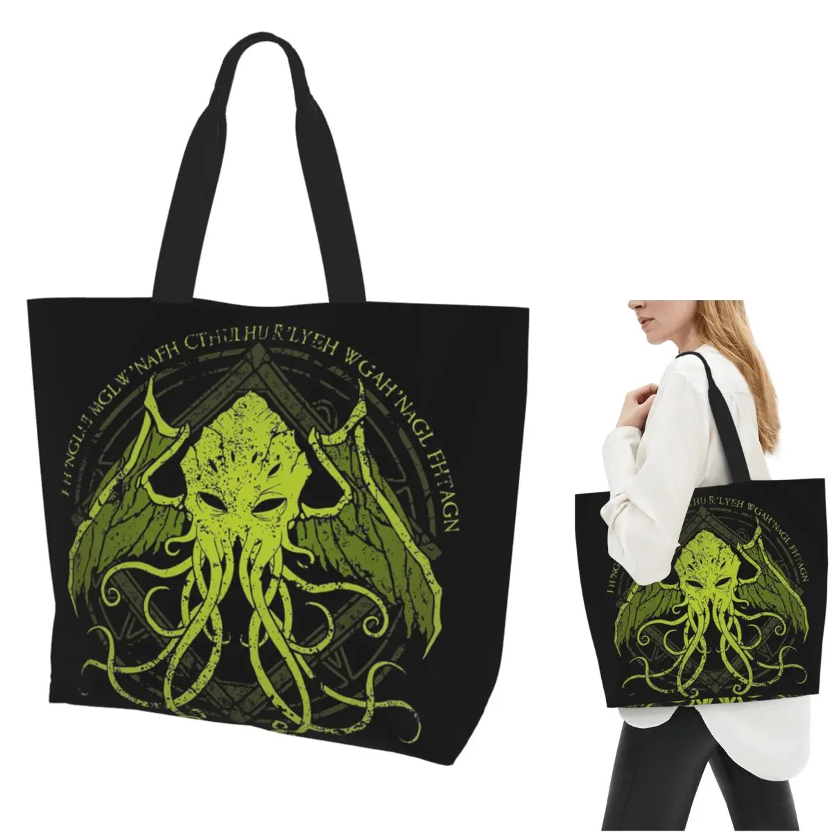 

Cthulhu Lovecraft Distressed Chant Design V2 Сумка для покупок Холщовая сумка на плечо большой вместимости Сумка для покупок Бакалея