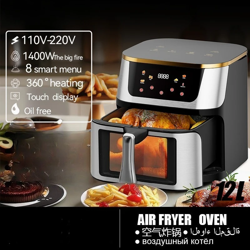 10L Large Capacity Stainless Steel Air Fryer Visible Touch Control Electric Fryer for Home