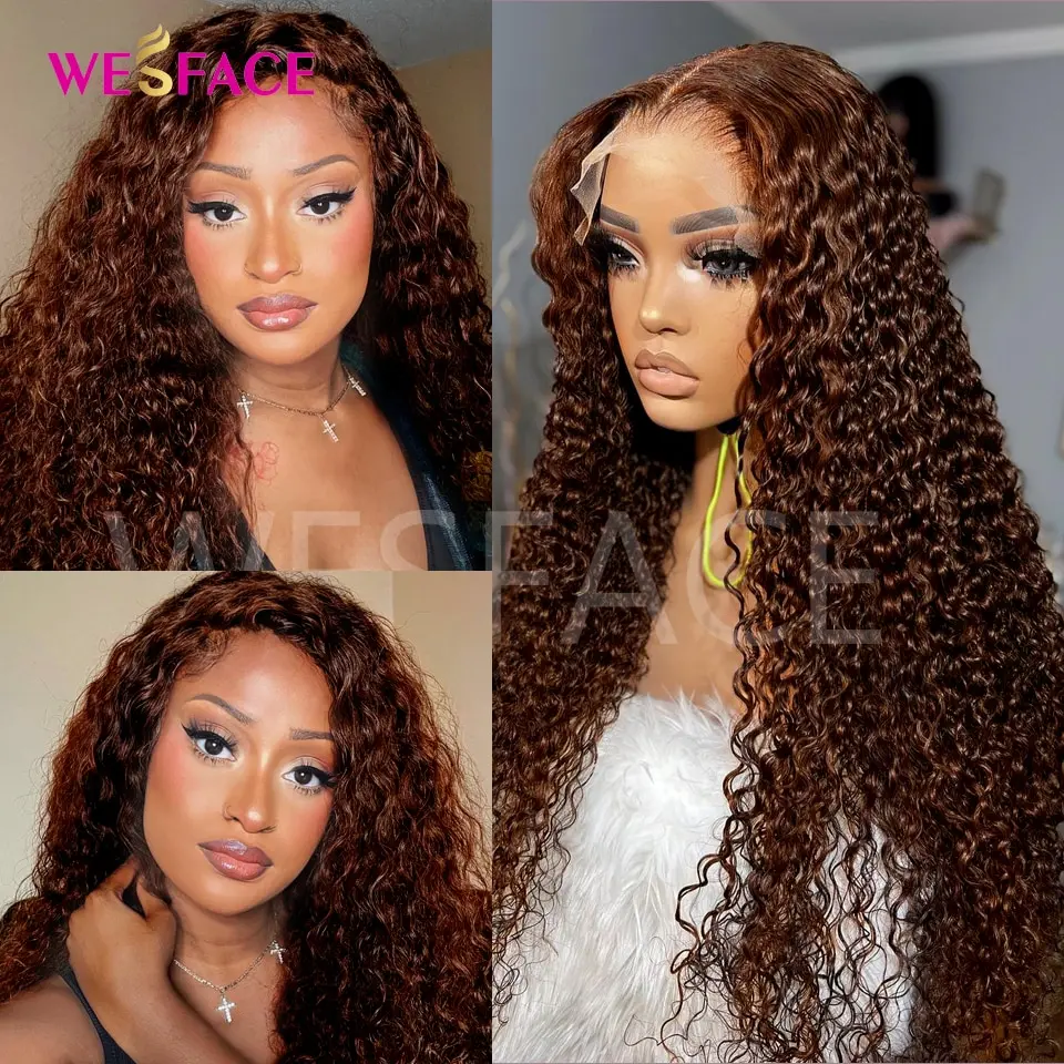 

13X4 Curly Lace Front Human Hair Wigs For Women Chocolate Brown HD Lace Deep Wave Frontal Wig Brazilian Kinky Curly Human Hair