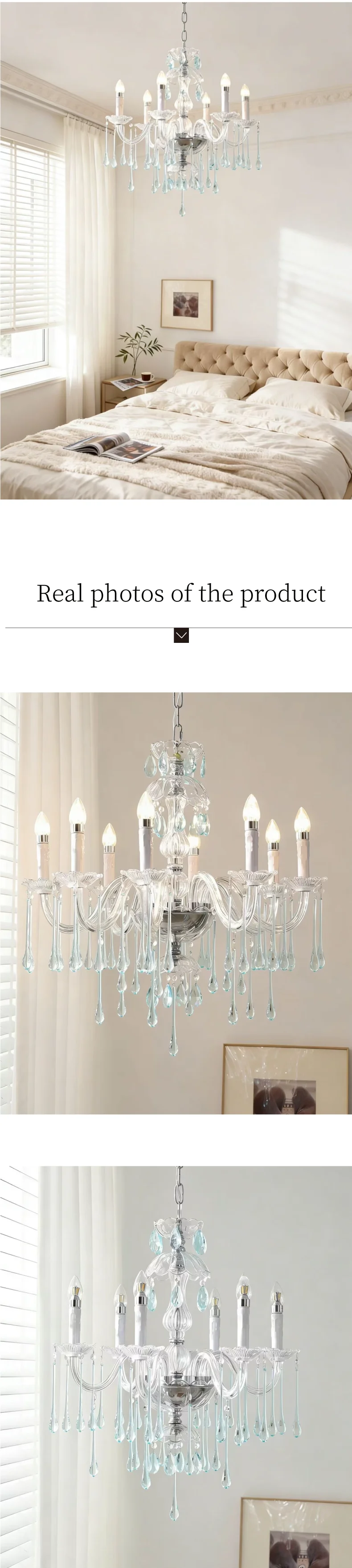European Candle E14 Chandelier Living Room Crystal