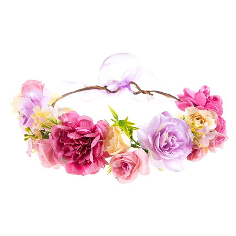 Rose Crown Hair Band Women Girls Spring Summer Beach Garland Girl Flower Wreath Wedding Floral Headband Party Wedding Headpiece