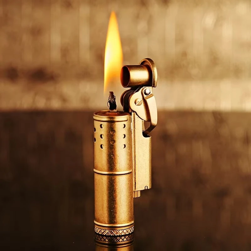 2026 New Personality Retro Brass Metal Lighter Creative Nostalgic Windproof Grinding Wheel Lighter Men's Gadget Accessories