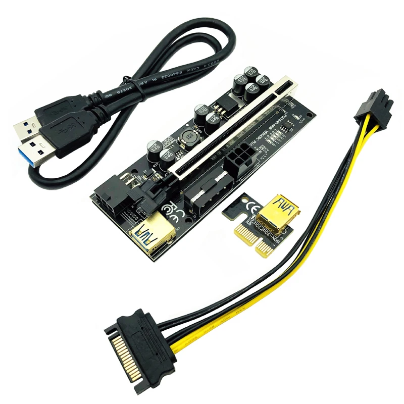 PCIE Riser para Bitcoin Mineiro Mineração, placa de vídeo, cabo de extensão USB 3.0, cabo adaptador, PCI Express X16, VER009C, 6pcs