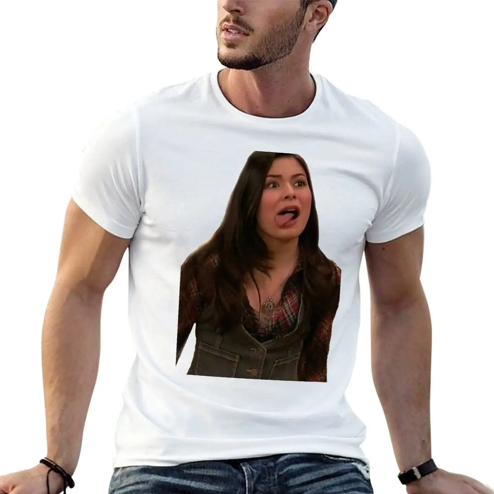 Camiseta com estampa Miranda Cosgrove (Carly Shay/iCarly) para homem, camisetas gráficas, camisetas de algodão, camiseta 100% masculina