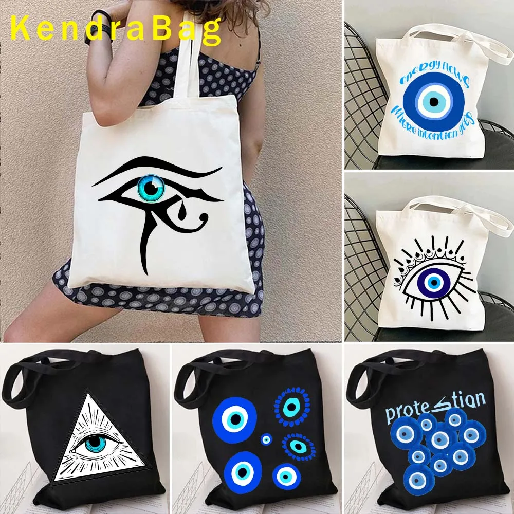 Turkish Nazar GREECE Blue Evil Eye Amulet Protection Greek Mandala Cute Gifts Canvas Shopping Totes Bag Shoulder Cotton Handbags