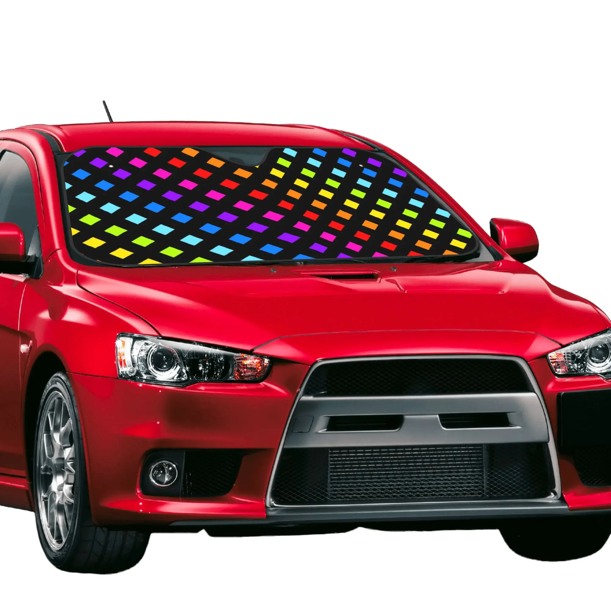Car Front Windshield Sun Visor Heat Insulation Cover Rainbow Checkers Checkered Car Sun Shade  Covers Car Solar Protection