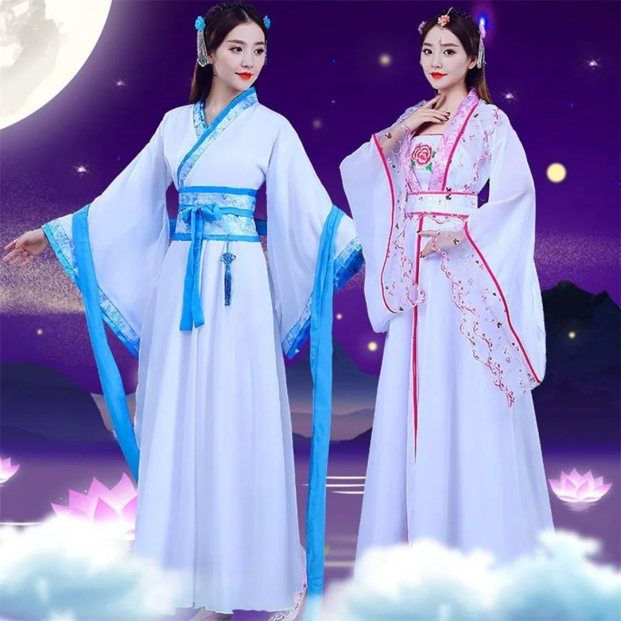 Chinese Hanfu Dress Women Carnival Cosplay Costume Ancient Traditional Hanfu Sets White pink Dance Dress Plus Size XL