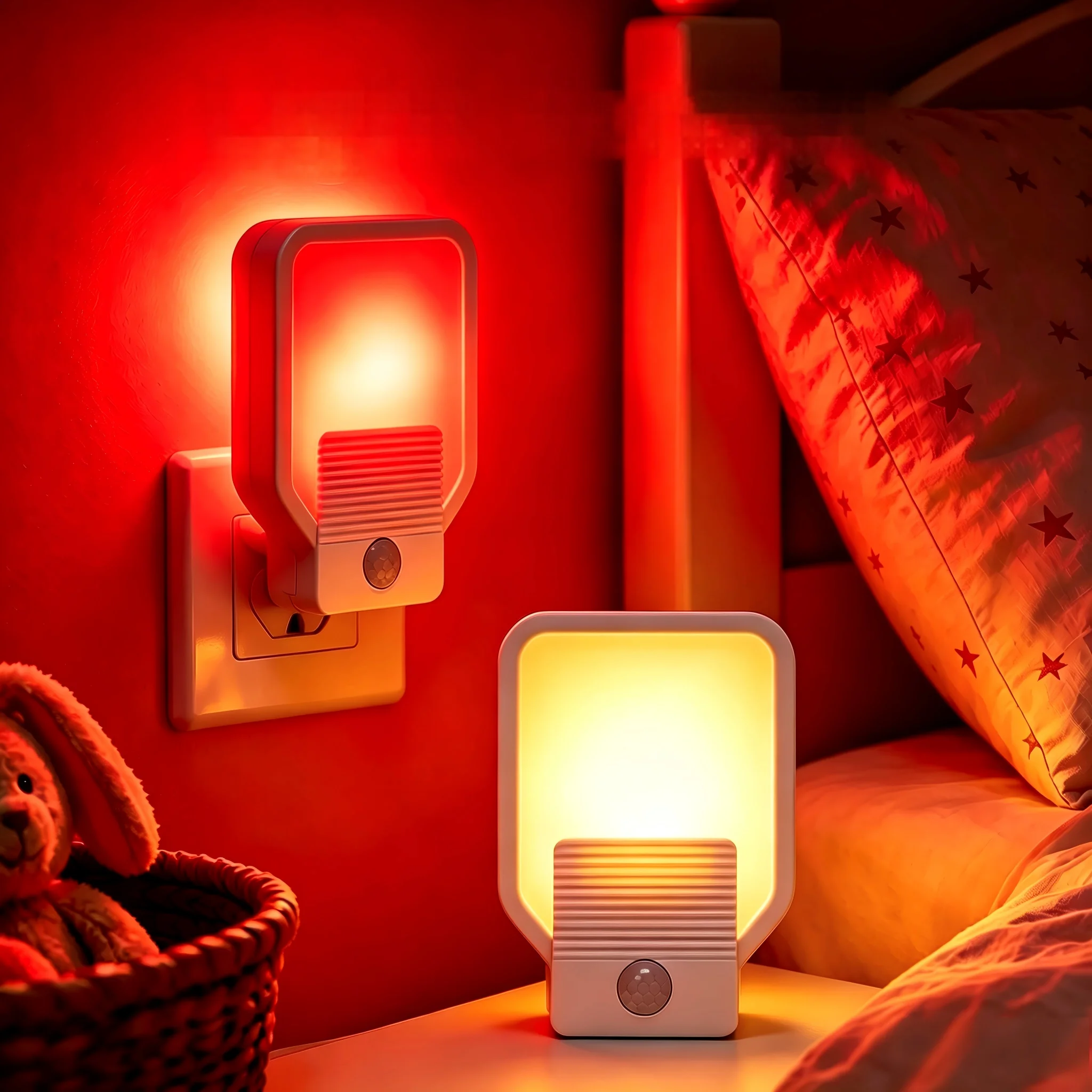 Creative Sleep‑Aid Night Light, Dimmable 670nm Deep Red Light Bedside Lamp for Breastfeeding, PIR Motion Sensor Plug‑in LED Nigh