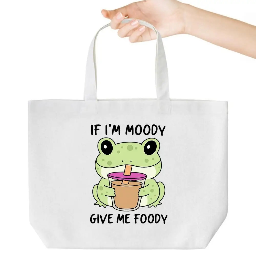 

"Moody Foody" Boba Frog Tote. Cute design for groceries, school & work. A great gift.
