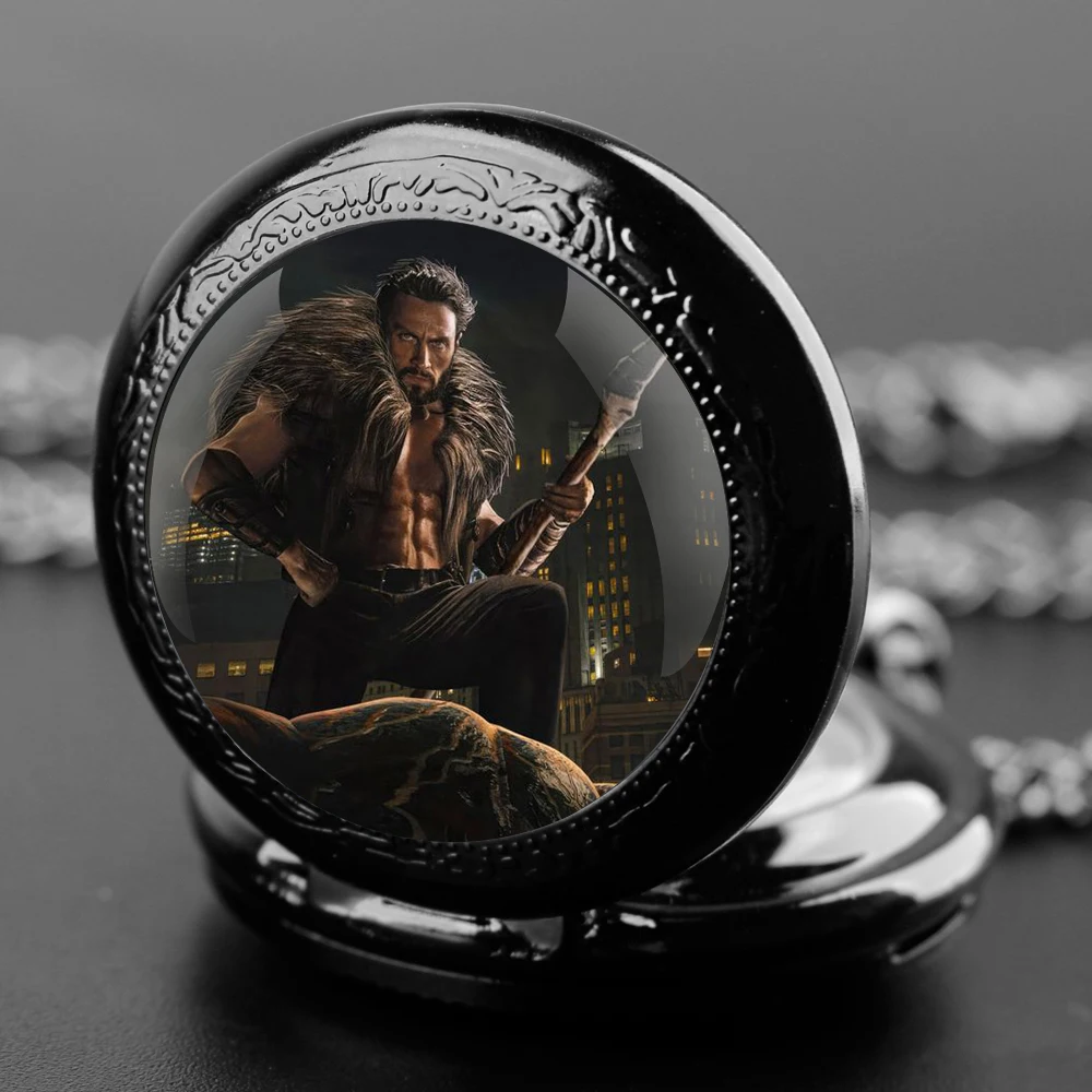 Movie Design Glass Dome Vintage Arabic Numerals Quartz Pocket Watch Necklace Pendant Clock Chain Mens Boys Gift