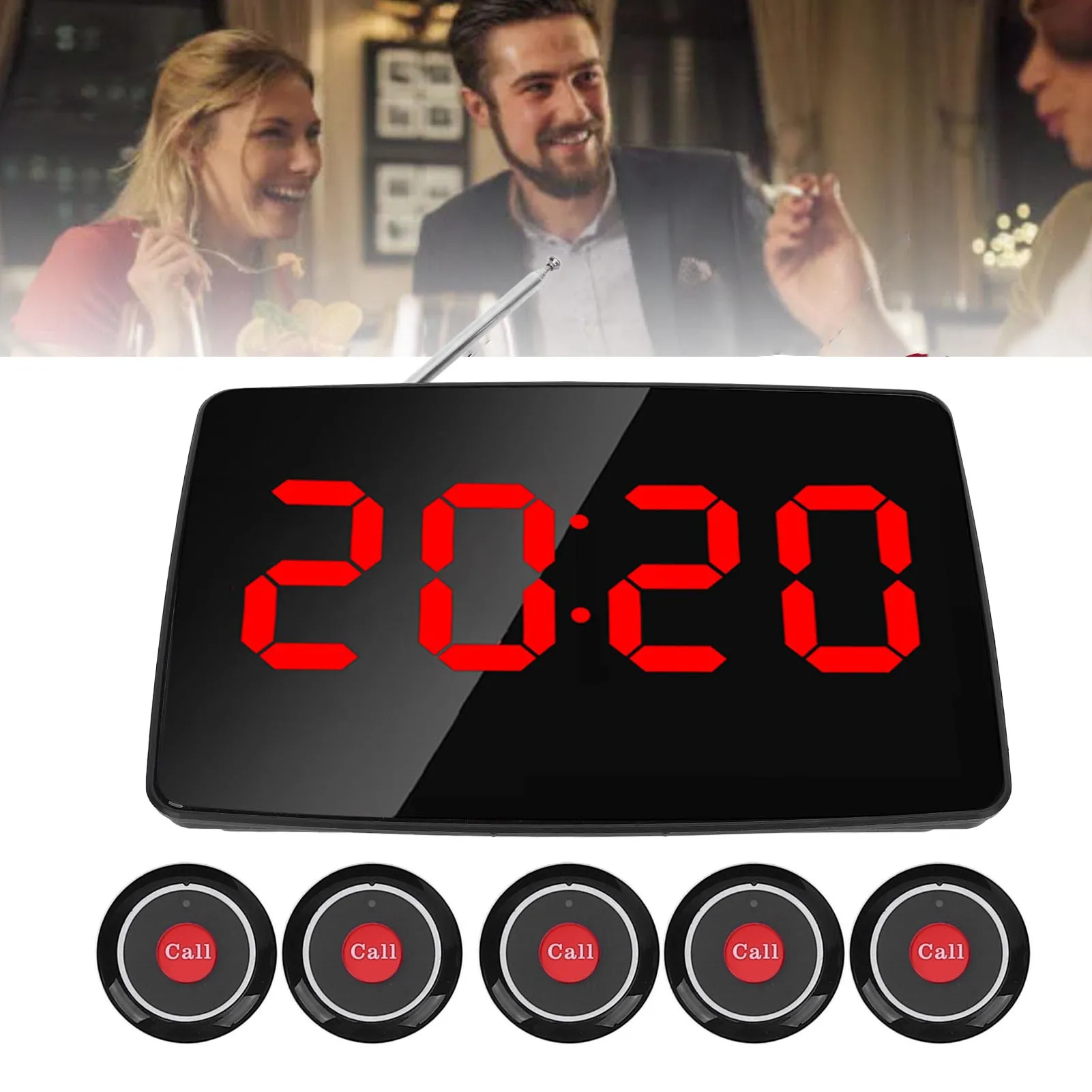 Wireless Calling System Large Display 433.92MHz 30 Levels Volume Customizable 10 Call Buttons Nurse Call System for Restaurant