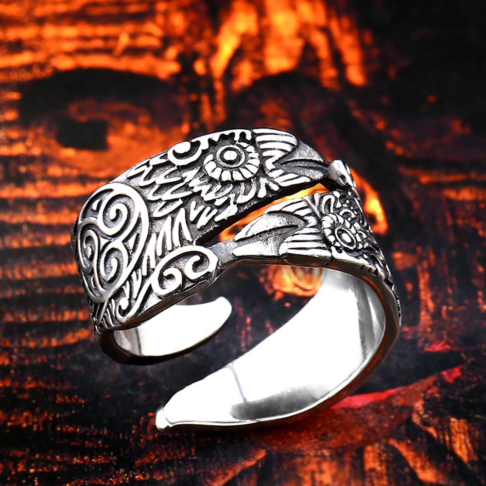 Anillo Vintage vikingo Odin Crow para hombre, anillo abierto nórdico vikingo de acero inoxidable, anillo con nudo Celtics, amuleto de motorista, regalo de joyería de cuervo