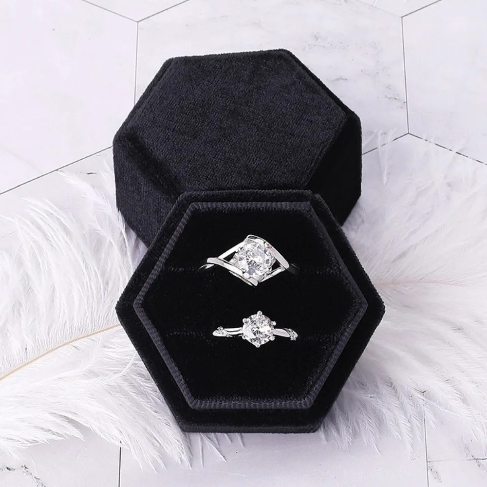 

New A Pair of Rings Jewelry Box Hexagon Velvet Ring Box Premium Feeling Luxury Jewelry Display Packaging Anniversary