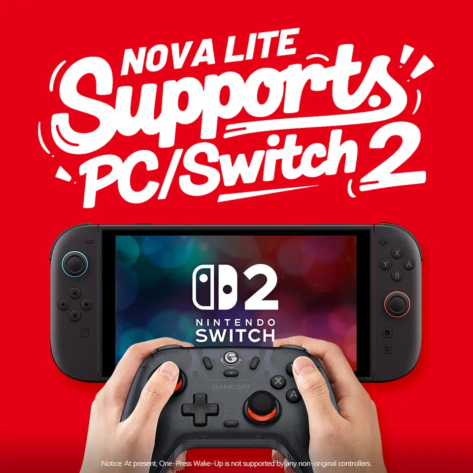 وحدة تحكم الألعاب GameSir Nova Lite لأجهزة الكمبيوتر والسويتش 2 ونينتندو سويتش 2 وستيم وآي أو إس وأندرويد مع عصي تحكم بتأثير هول - 2