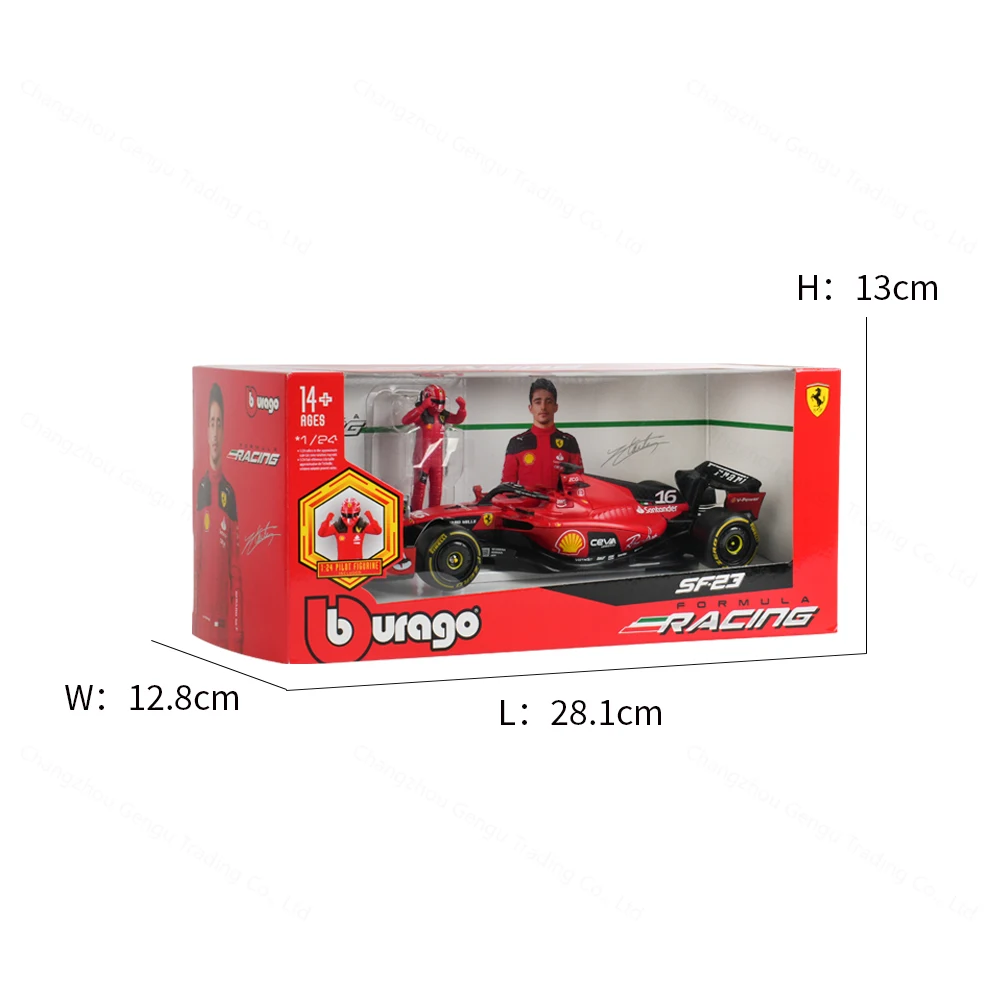 ブラーゴ-1-24-フェラーリ-2023-sf23-16台のf1フォーミュラカーのダイキャスト製コレクタブルモデルレーシングカーおもちゃ、アクリルボックス入り