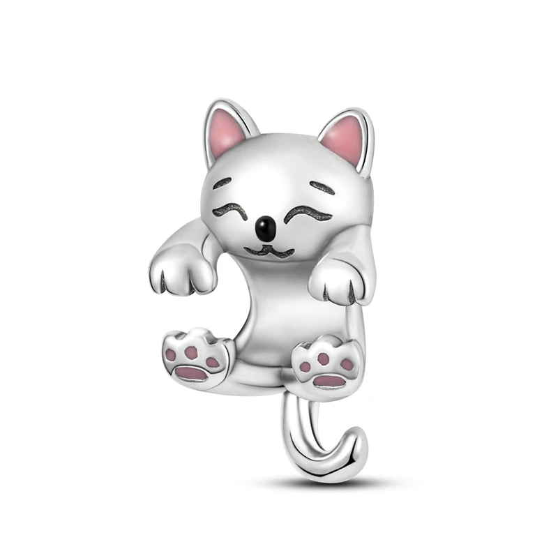 Cute Charm Sterling Silver Fit Pandora Charm for Original Bracelets Puppy Cat Pet Pendant Fine Jewelry Making for Love