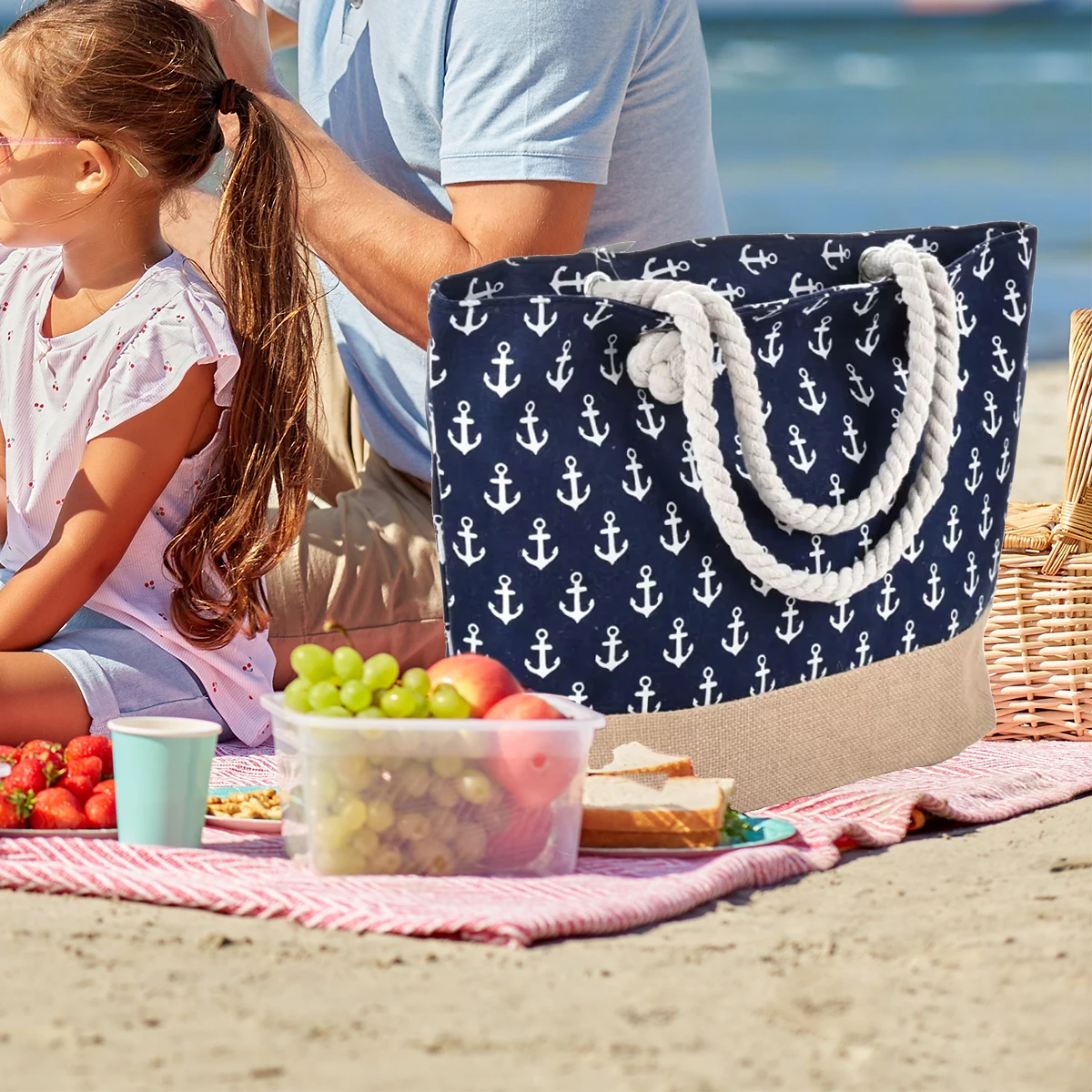 

1Pcs Large Beach Bag for Woman Canvas Fashion Handbag Striped Capacity Shopping Travel Bags