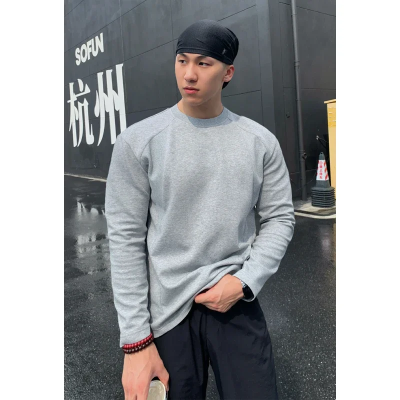 Men Crew Neck Long Sleeve T Shirt Raglan Seam Panel Splice Slim Fit Soft Stretch Fabric For Autumn Daily Street Outfit