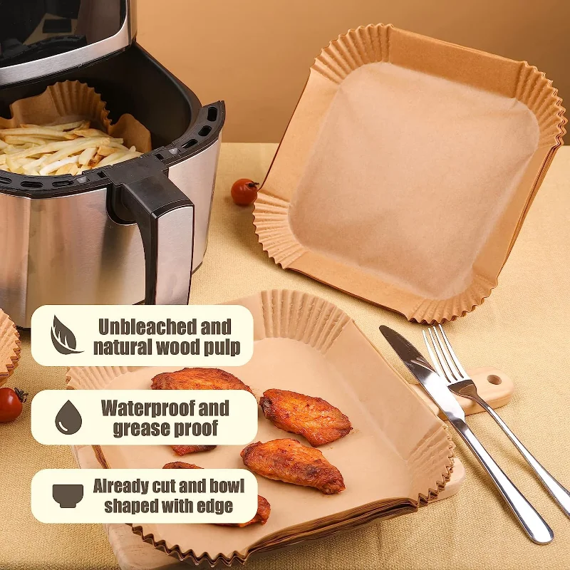 Large Square Air Fryer Paper Liners Disposable Parchment Liner Oil-proof Paper Tray Non-Stick Baking Mat Air Fryer Accessories